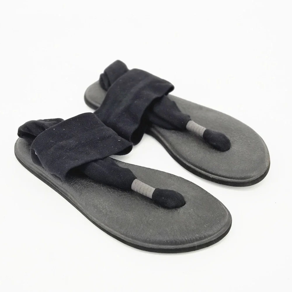 Sanuk Yoga Sling 2 Black Fabric Strap Yoga Mat Comfort Thong Sandal Women Size 6